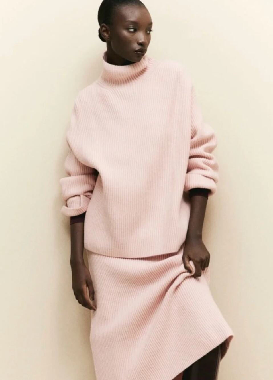 NWT H&M Wool Blend Ribbed Knit Sweater Set in Rose Clair size XXL